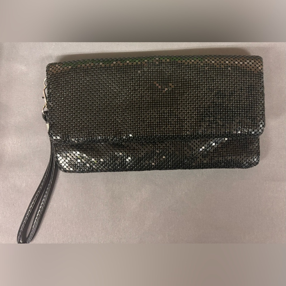 Christopher & Banks Black Mesh Clutch Purse with Wristlet NWOT